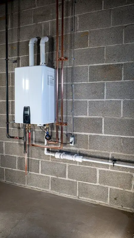 tankless water heater indoor installation in basement