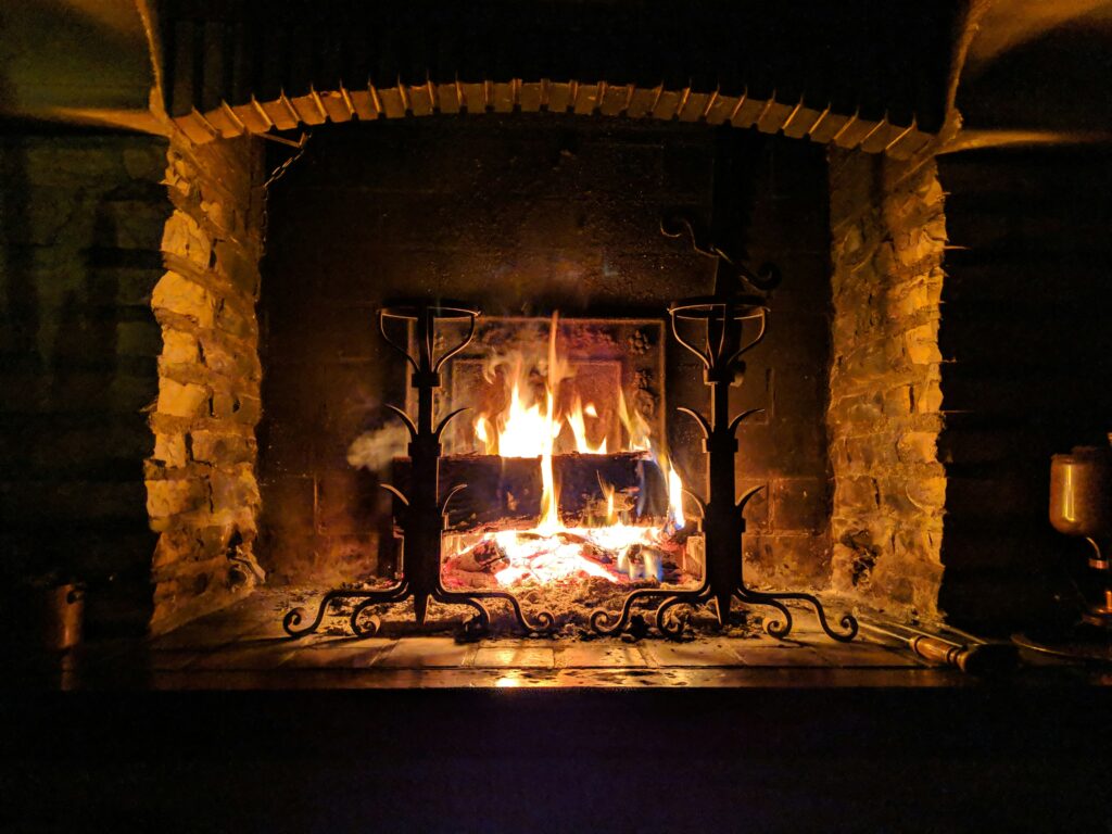 burning fire in a fireplace